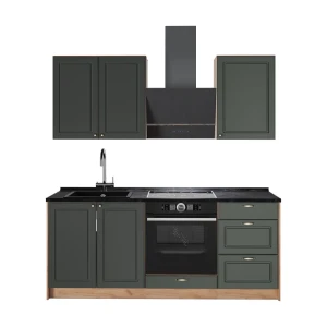 Singleküche Fame-Line Grün-Gold Landhaus/Goldkraft Eiche 190 cm, AP Anthrazit Vicco