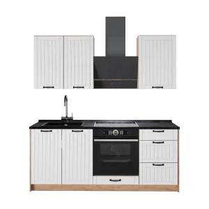 Singleküche Fame-Line Weiß Landhaus/Goldkraft Eiche 190 cm, AP Anthrazit Vicco