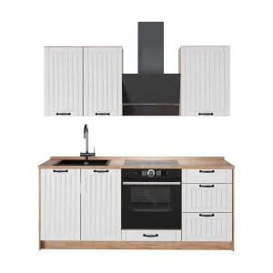 Singleküche Fame-Line Weiß Landhaus/Goldkraft Eiche 190 cm, AP Eiche Vicco