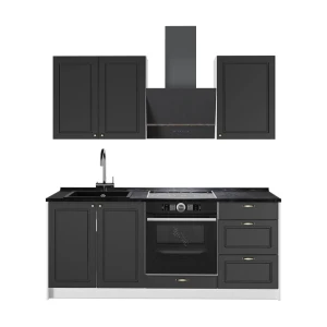 Singleküche Fame-Line Anthrazit-Gold Landhaus/Weiß 190 cm, AP Anthrazit Vicco