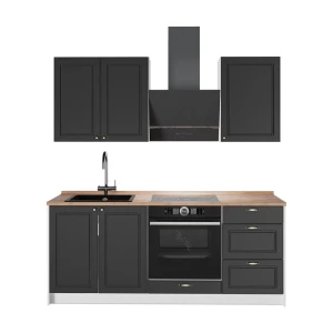 Singleküche Fame-Line Anthrazit-Gold Landhaus/Weiß 190 cm, AP Eiche Vicco
