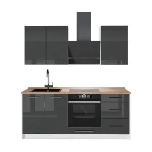 Cuisine Fame-Line Anthracite Haute brillance/Blanc 190cm, PT Chêne Vicco