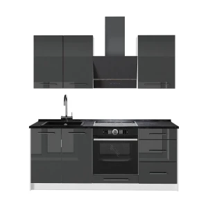 Cuisine Fame-Line Anthracite Haute brillance/Blanc 190cm sans PT Vicco