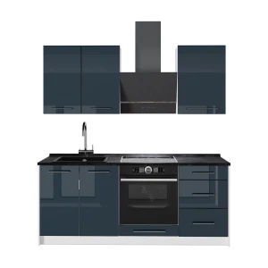Cuisine Fame-Line Bleu foncé brillant/Blanc 190cm sans PT Vicco