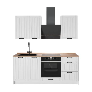 Singleküche Fame-Line Weiß Landhaus/Weiß 190 cm, AP Eiche Vicco