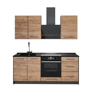 Yhden hengen keittiö Fame-Line Goldkraft tammi/Valkoinen 190 cm, AP Antrasiitti Vicco
