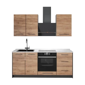 Singleküche Fame-Line Goldkraft Eiche/Weiß 190 cm, AP Marmor Vicco