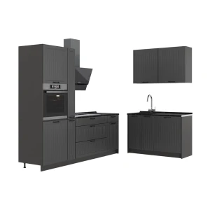Küchenzeile Fame-Line Dunkelgrau/Anthrazit 220 x 120 cm ohne Arbeitsplatte Vicco