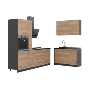 Küchenzeile Fame-Line Goldkraft Eiche/Anthrazit 220 x 120 cm, AP Anthrazit Vicco
