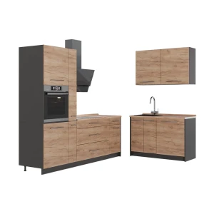 Küchenzeile Fame-Line Goldkraft Eiche/Anthrazit 220 x 120 cm, AP Eiche Vicco