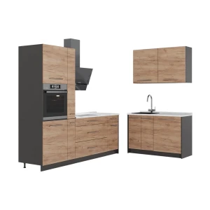 Küchenzeile Fame-Line Goldkraft Eiche/Anthrazit 220 x 120 cm, AP Marmor Vicco