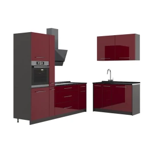 Küchenzeile Fame-Line Bordeaux Hochglanz/Anthrazit 220 x 120 cm ohne Arbeitsplatte Vicco