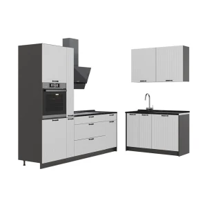 Küchenzeile Fame-Line Weiß Landhaus/Anthrazit 220 x 120 cm ohne Arbeitsplatte Vicco