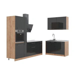 Kuchnia Fame-Line Antracyt połysk/Dąb goldkraft 220 x 120 cm, BP Marmur Vicco