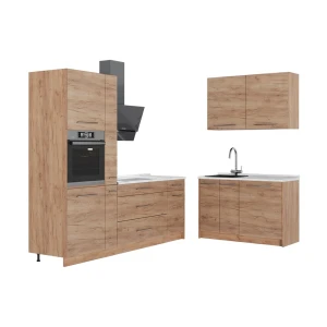 Küchenzeile Fame-Line Goldkraft Eiche/Goldkraft Eiche 220 x 120 cm, AP Marmor Vicco