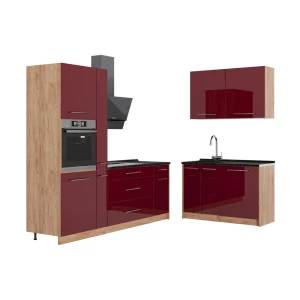 Keittiö Fame-Line Bordeaux korkeakiilto/Goldkraft tammi 220 x 120 cm, AP Antrasiitti Vicco