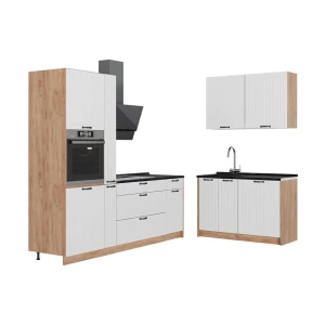 Kuchnia Fame-Line Biały rustykalny/Dąb goldkraft 220 x 120 cm, BP Antracyt Vicco