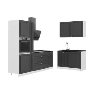 Cuisine Fame-Line Anthrazit-Gold Landhaus/Blanc 220 x 120 cm, PT Anthracite Vicco
