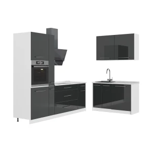 Kuchnia Fame-Line Antracyt połysk/Biały 220 x 120 cm, BP Marmur Vicco