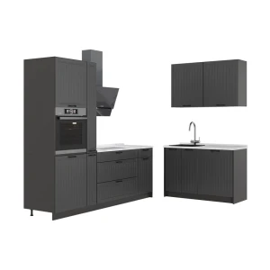 Cuisine Fame-Line Gris foncé/Blanc 220 x 120 cm, PT Marbre Vicco