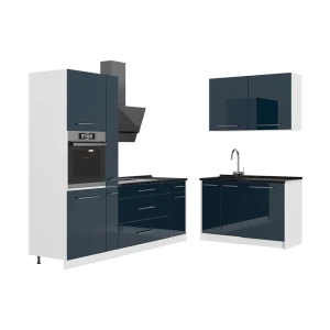 Cuisine Fame-Line Bleu foncé brillant/Blanc 220 x 120 cm, PT Anthracite Vicco