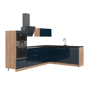 Kuchnia narożna Fame-Line Ciemnoniebieski wysoki połysk/Dąb goldkraft 287 x 51.6 cm bez blatu roboczego Vicco