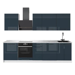 Cuisine Fame-Line Bleu foncé brillant/Blanc 280cm sans PT Vicco