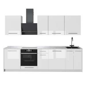 Cucina componibile Fame-Line Bianco lucido/Bianco 280 cm senza piano di lavoro Vicco