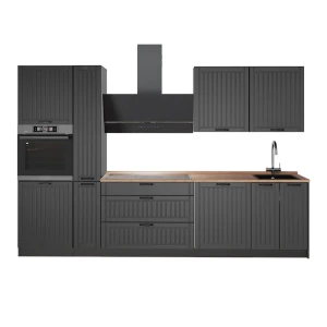 Cuisine Fame-Line Gris foncé/Anthracite 310cm, PT Chêne Vicco