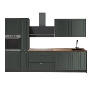 Cuisine Fame-Line Vert Or Campagne/Anthracite 310cm, PT Chêne Vicco