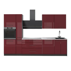 Cuisine Fame-Line Rouge bordeaux Haute brillance/Anthracite 310cm, PT Marbre Vicco