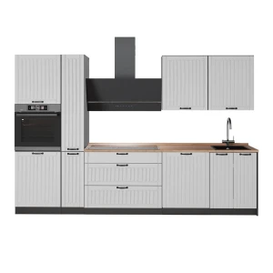 Cuisine Fame-Line Blanc campagne/Anthracite 310cm, PT Chêne Vicco