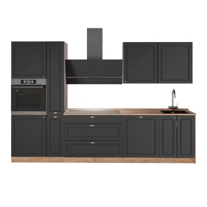 Küchenzeile Fame-Line Anthrazit-Gold Landhaus/Goldkraft Eiche 310 cm, AP Eiche Vicco