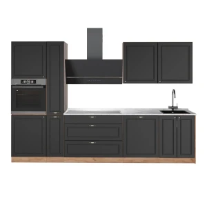 Küchenzeile Fame-Line Anthrazit-Gold Landhaus/Goldkraft Eiche 310 cm, AP Marmor Vicco