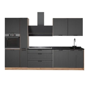 Küchenzeile Fame-Line Dunkelgrau/Goldkraft Eiche 310 cm, AP Anthrazit Vicco