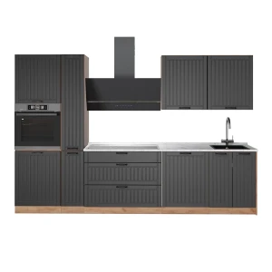 Küchenzeile Fame-Line Dunkelgrau/Goldkraft Eiche 310 cm, AP Marmor Vicco