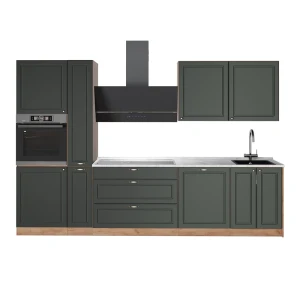 Cuisine Fame-Line Vert Or Campagne/Chêne de force doré 310cm, PT Marbre Vicco