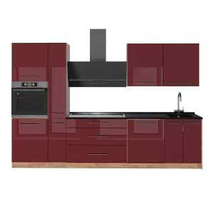 Cuisine Fame-Line Rouge bordeaux Haute brillance/Chêne de force doré 310cm, PT Anthracite Vicco