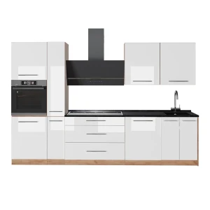 Cuisine Fame-Line Blanc Haute brillance/Chêne de force doré 310cm, PT Anthracite Vicco