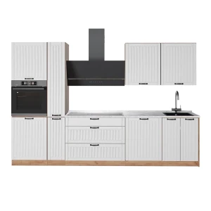Cuisine Fame-Line Blanc campagne/Chêne de force doré 310cm, PT Marbre Vicco
