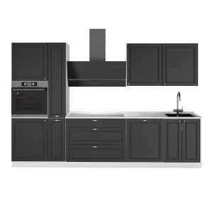 Cuisine Fame-Line Anthrazit-Gold Landhaus/Blanc 310cm, PT Marbre Vicco