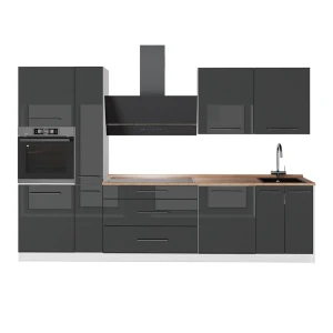 Cuisine Fame-Line Anthracite Haute brillance/Blanc 310cm, PT Chêne Vicco