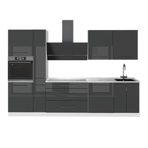 Cuisine Fame-Line Anthracite Haute brillance/Blanc 310cm, PT Marbre Vicco