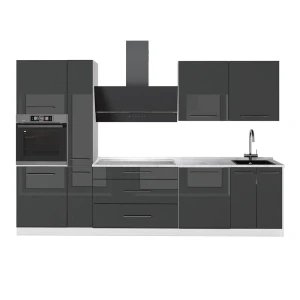 Cuisine Fame-Line Anthracite Haute brillance/Blanc 310cm sans PT Vicco