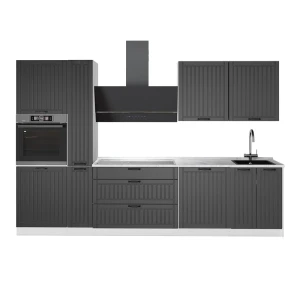 Cuisine Fame-Line Gris foncé/Blanc 310cm, PT Marbre Vicco