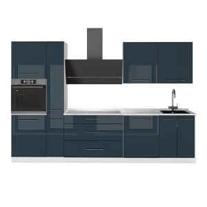 Cucina componibile Fame-Line Blu scuro lucido/Bianco 310 cm senza piano di lavoro Vicco