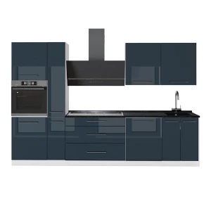 Cucina componibile Fame-Line Blu scuro lucido/Bianco 310 cm, PL Antracite Vicco