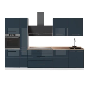 Cucina componibile Fame-Line Blu scuro lucido/Bianco 310 cm, PL Rovere Vicco