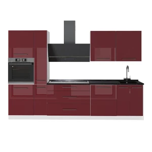 Cucina componibile Fame-Line Bordeaux lucido/Bianco 310 cm, PL Antracite Vicco