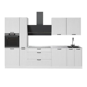 Küchenzeile Fame-Line Weiß Landhaus/Weiß 310 cm ohne Arbeitsplatte Vicco